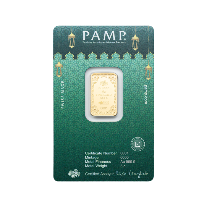 5 g investicinio aukso luitas Eid Mubarak, PAMP 999.9