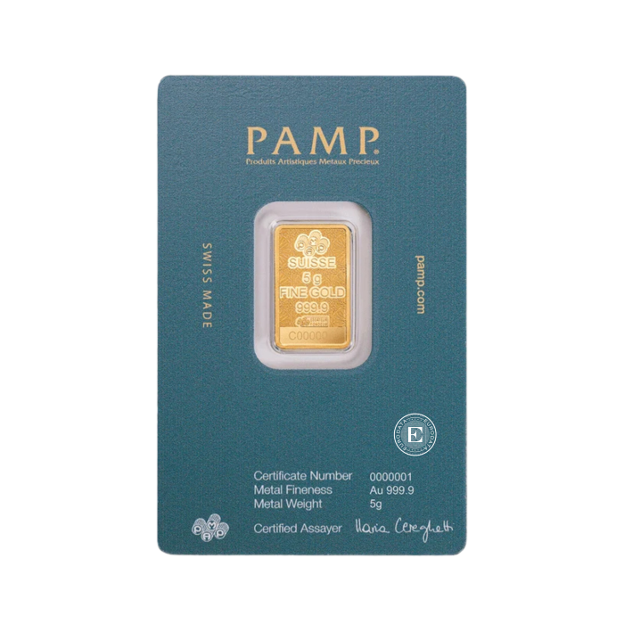 5 g investicinio aukso luitas Arabian Falcon, PAMP 999.9 (su rėmeliu)