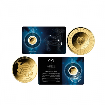 1/1000 oz auksinė moneta kortelėje Zodiac - Avinas, Čadas