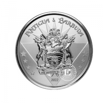 1 oz (31.10 g) sidabrinė moneta Barbudos herbas, Antigua EC8, Rytų Karibų Salos 2022 