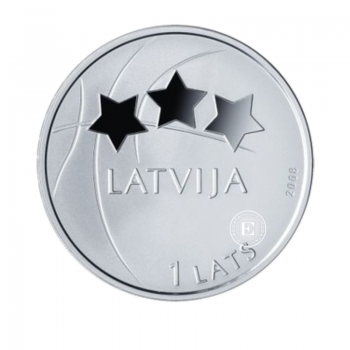 1 lato (31.47 g) sidabrinė PROOF moneta Krepšinis, Latvija 2008