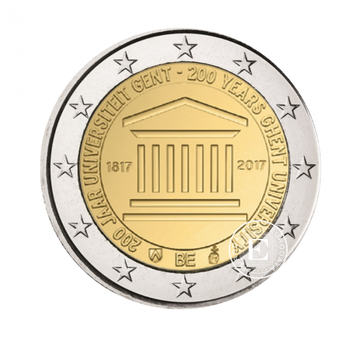 2 Eur moneta kortelėje Gento universiteto 200-osios metinės, Belgija 2017 (NL versija)