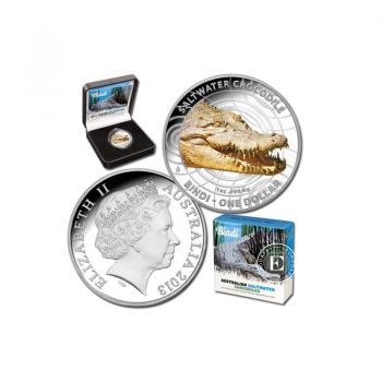 1 oz (31.10 g) sidabrinė PROOF spalvota moneta Australijos sūraus vandens krokodilas Bindi, Australija 2013