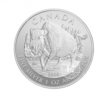 1 oz (31.10 g) sidabrinė moneta Kanados laukinė gamta, Bizonas, Kanada 2013