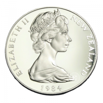 1 dolerio (27.20 g) sidabrinė moneta Black Robin, Naujoji Zelandija 1984