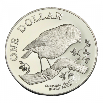 1 dolerio (27.20 g) sidabrinė moneta Black Robin, Naujoji Zelandija 1984