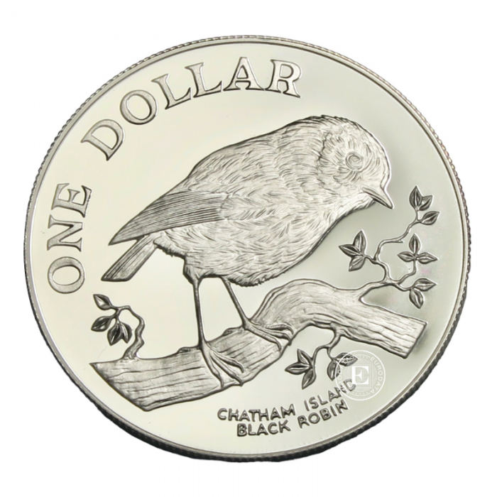 1 Dollar (27.20 g) pièce d'argent Black Robin, Nouvelle-Zélande 1984