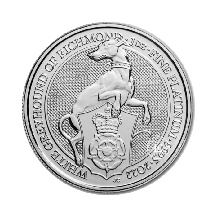 1 oz (31.10 g)  pièce d'platine Queens Beasts - White Greyhound, Grande-Bretagne 2022