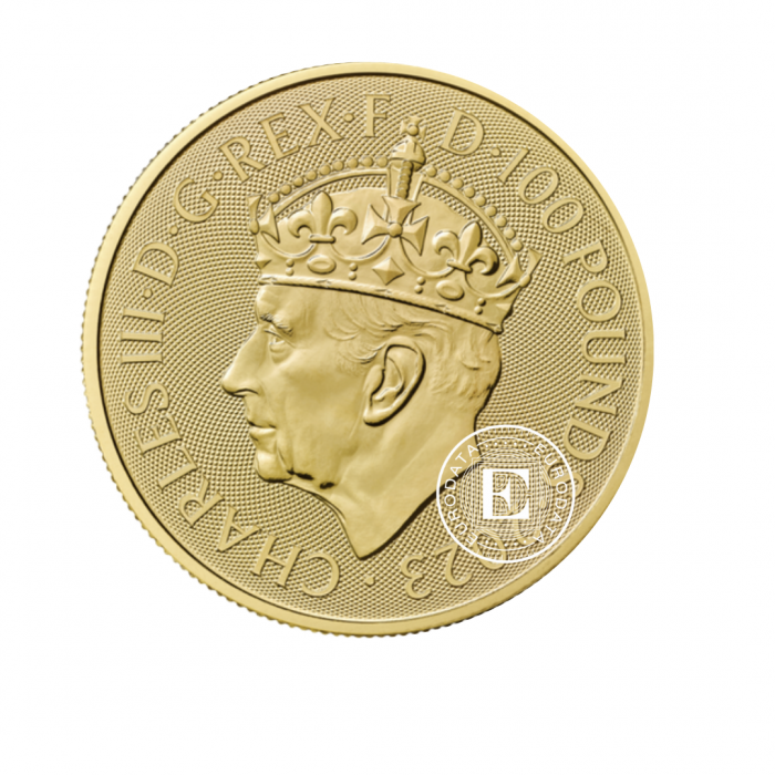1 oz (31.10 g) pièce d'or Britannia, Roi Charles III avec Couronne, Grande-Bretagne 2023
