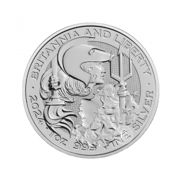 1 oz sidabrinė moneta Britannia ir Laisvė, Didžioji Britanija 2024 (Tūba)