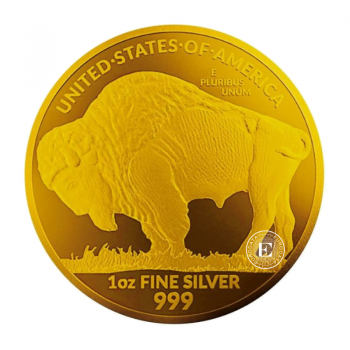 1 oz (31.10 g) srebrna kolorowa moneta Buffalo, USA 2023 (gold plated)