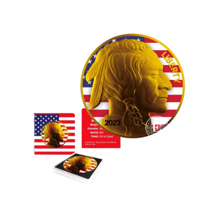 1 oz (31.10 g) pièce d'argent coloree Buffalo, USA 2023 (gold plated)