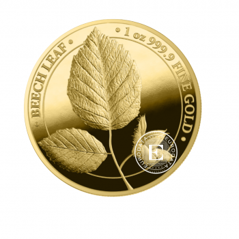1 oz (31.10 g) auksinė PROOF moneta Mythical Forest, Buko lapas, Lenkija 2023 (su sertifikatu)