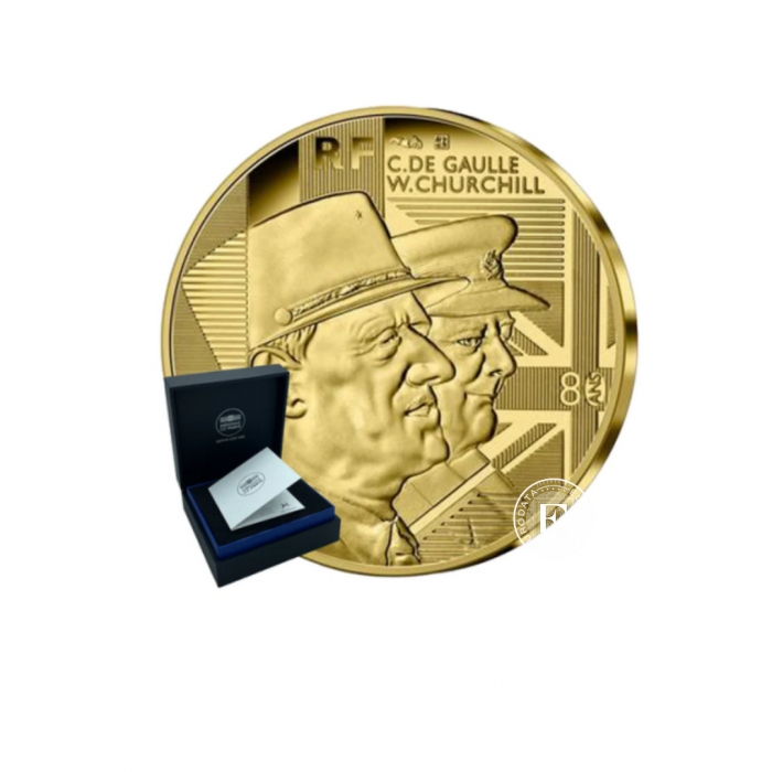 5 Eur (0.5 g) złota PROOF moneta De Gaulle & Churchill, Francja 2021