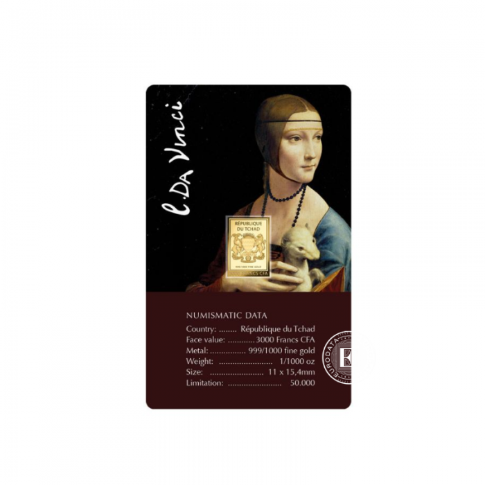 1/1000 oz sztabka złota Leonardo da Vinci Paintings – Lady with an Ermine, Czad