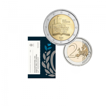 2 Eur Münze auf der Karte Declaration of the Rights of Citizens and Fundamental Principles of Government, San Marino 2024