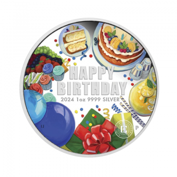 1 oz (31.10 g) sidabrinė spalvota moneta Happy birthday, Australija 2024