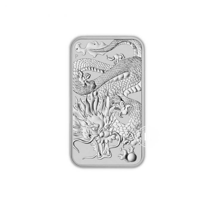 1 oz (31.10 g) prostokątna srebrna moneta Smok, Australia 2022