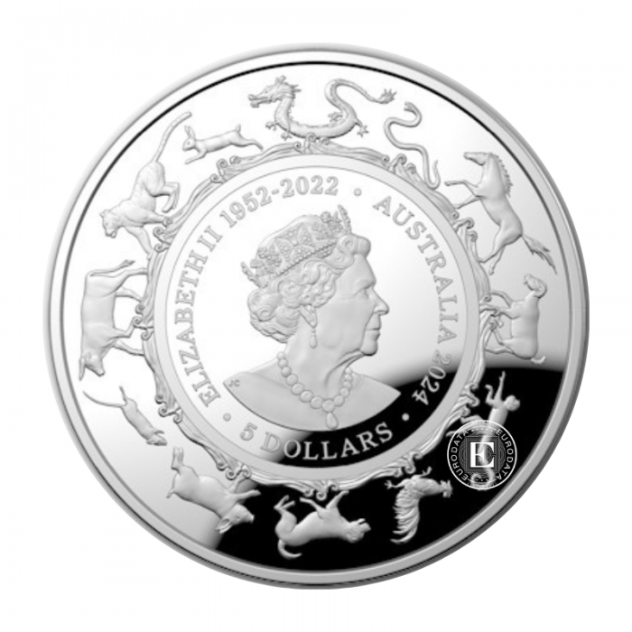 1 oz (31.10 g) silver PROOF coin Lunar RAM - Year of  Dragon, Australia 2024 (domed)