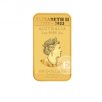 1 oz (31.10 g) auksinė stačiakampė moneta Drakonas, Australija 2023