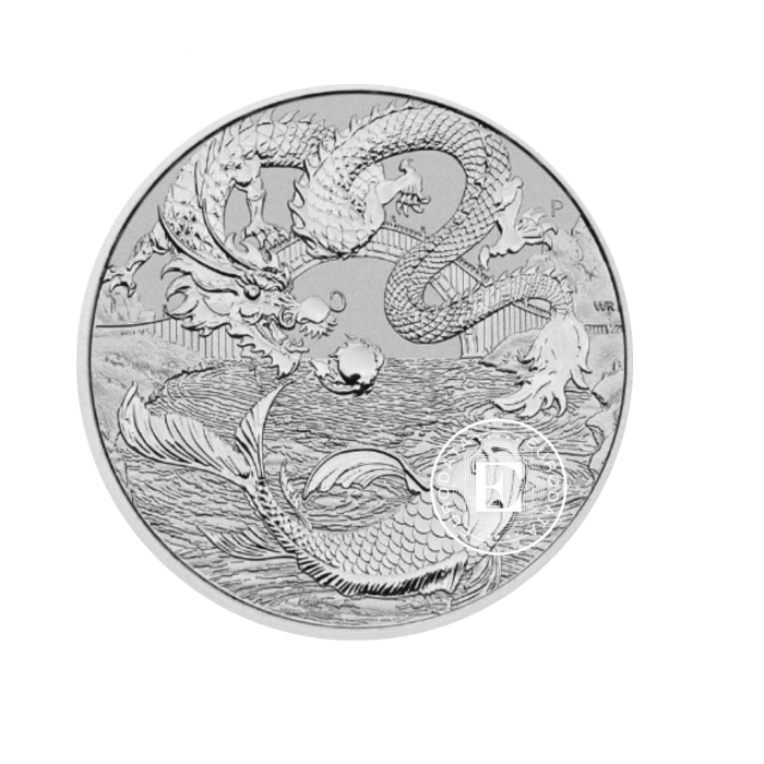 1 oz (31.10 g) sidabrinė moneta Kinijos mitai ir legendos – Drakonas ir Koi,  Australija 2023