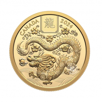 100 dolerių (15.42 g) auksinė PROOF moneta Lunar - Drakonas, Kanada 2024 (su sertifikatu)