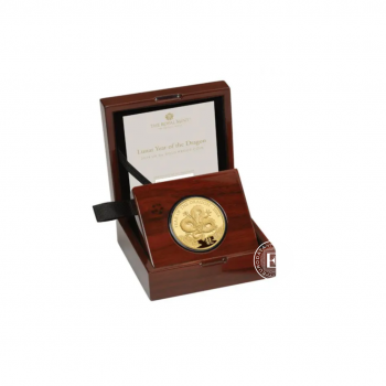 25 svarų (7.80 g) auksinė PROOF moneta Lunar - Drakonas, Didžioji Britanija 2024 (su sertifikatu)