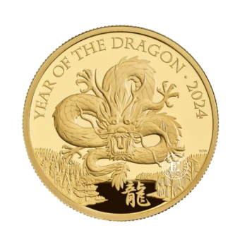 100 svarų (31.21 g) auksinė PROOF moneta Lunar - Drakonas, Didžioji Britanija 2024 (su sertifikatu)