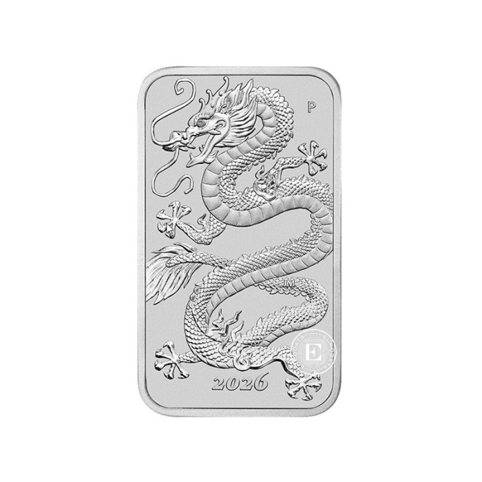 1 oz (31.10 g) sidabrinė stačiakampė moneta Drakonas, Australija 2026
