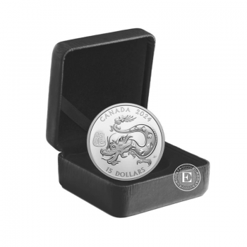 1 oz (31.10 g) sidabrinė PROOF moneta Drakono metai, Kanada 2024 (su sertifikatu)