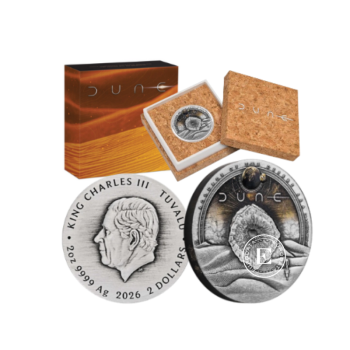 2 oz (62.20 g) sidabrinė spalvota moneta Dune Scourge of Desert Sea, Tuvalu 2026 (Antigue Finish)