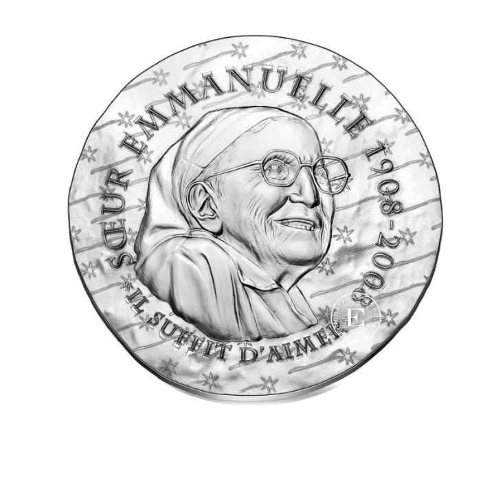 10 Eur (22.20 g) sidabrinė PROOF moneta Sesuo Emmanuelle, Prancūzija 2020  (su sertifikatu)
