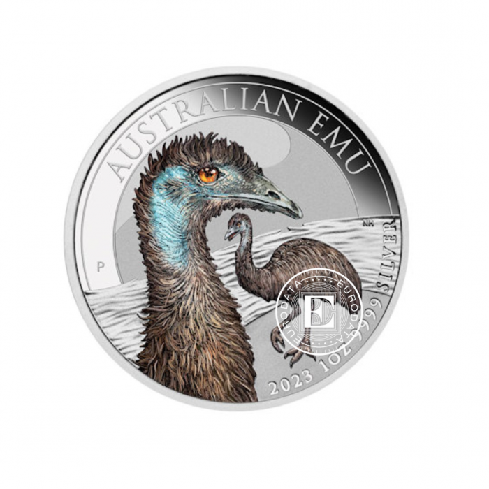 1 oz (31.10 g) sidabrinė spalvota moneta Australijos Emu, Australija 2023 (su sertifikatu)