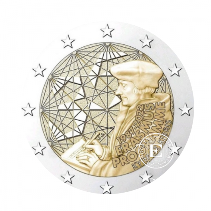 2 Eur moneta okolicznościowa na karcie 35 rocznica programu Erasmus, Cypr 2022