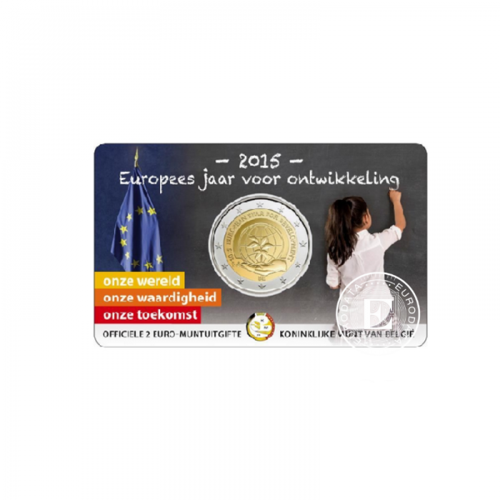 2 Eur münze auf der Karte Das Europäische Jahr für Entwicklung, Belgien 2015  (NL version)