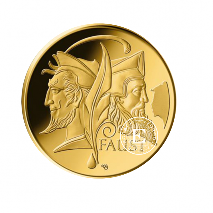 100 Eur (15.55 g) złota moneta Niemieckie arcydzieła literackie, Faust - A, D, F, G, J, Niemcy 2023 (z certyfikatem)