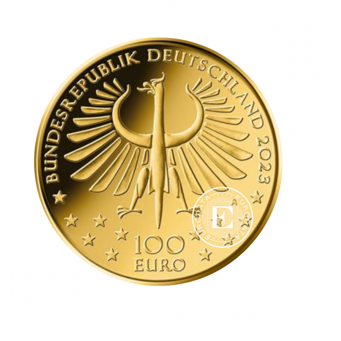 100 Eur (15.55 g) Goldmünze Meisterwerke der deutschen Literatur, Faust -  A, D, F, G, J, Deutschland 2023 (mit Zertifikat)