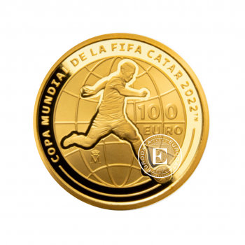 100 euro (6.75 g) złota PROOF moneta FIFA World Cup Qatar 2022, Hispania 2021