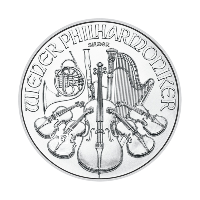 1 oz (31.10 g) sidabrinė moneta Vienos Filharmonija, Austrija (atsitiktiniai metai)