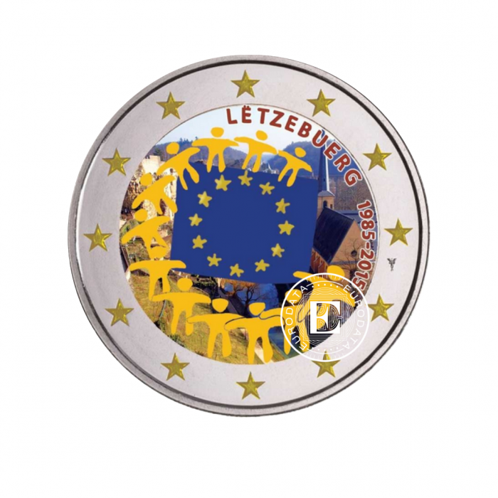  2 Eur pièce colorée 30e anniversaire du drapeau de l'UE, Luxembourg 2015