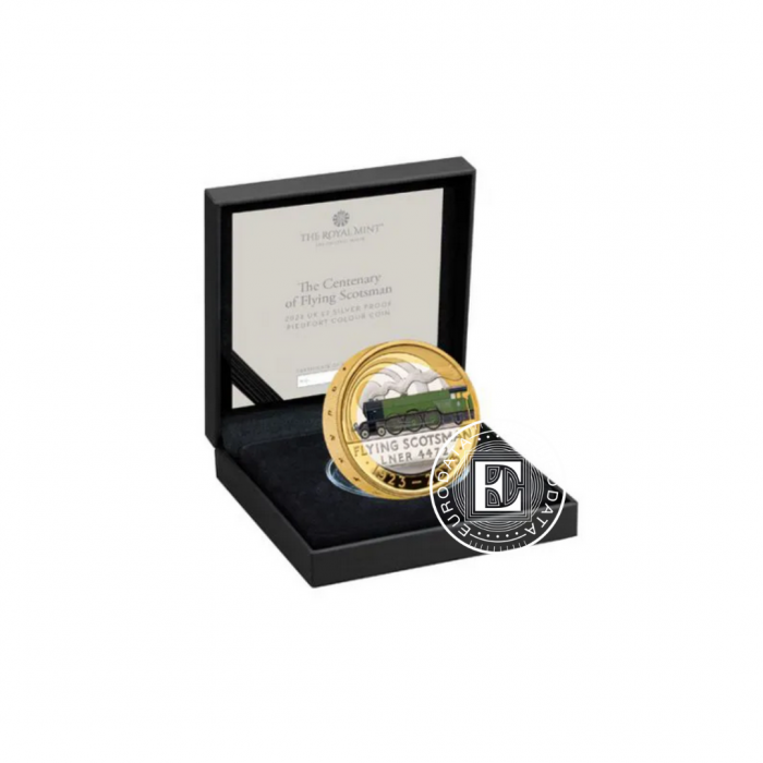 22.20 g pièce couleur PROOF d'argent PROOF The Flying Scotsman, Grande-Bretagne, 2023 (avec certificat)