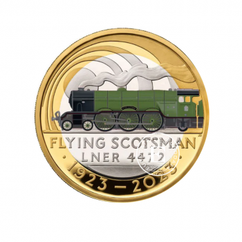 22.20 g sidabrinė spalvota PROOF moneta The Flying Scotsman, Didžioji Britanija 2023 (su sertifikatu)