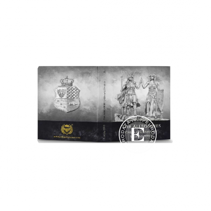 5 oz (155.50 g) sidabrinė moneta kortelėje Alegorijos - Galia & Germania, Lenkija 2023 (su sertifikatu)