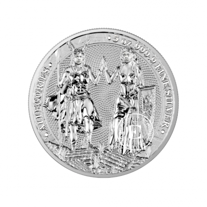 5 oz (155.50 g) sidabrinė moneta kortelėje Alegorijos - Galia & Germania, Lenkija 2023 (su sertifikatu)