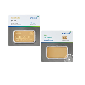 100 g investicinio aukso luitas, Umicore 999.9