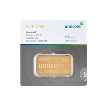 50 g investicinio aukso luitas, Umicore 999.9
