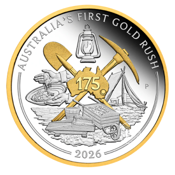 1 oz (31.10 g) sidabrinė PROOF moneta  Aukso karštligės 175-metis, Australija 2026 (dalinai paauksuota)