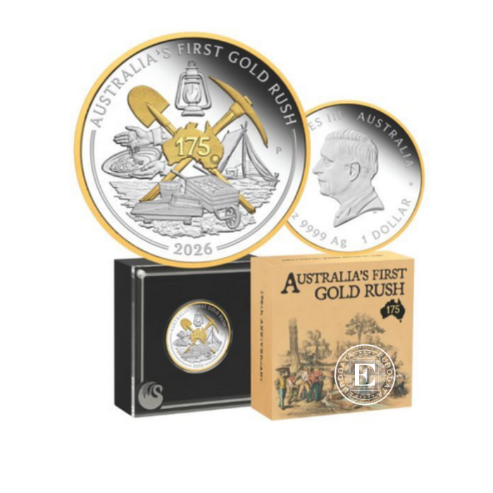 1 oz (31.10 g) silver colored  PROOF coin 175 Years of Gold Rush, Australia 2026 (with certificate) (gilted)