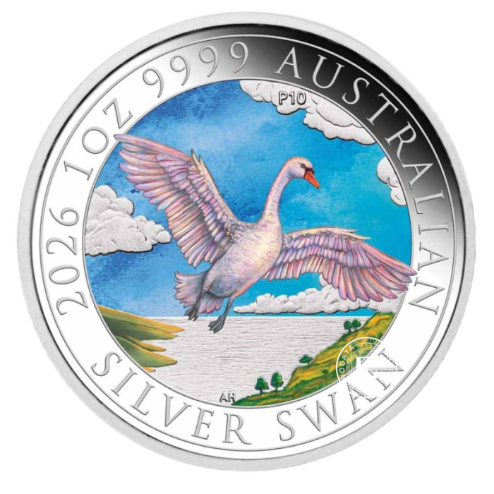 1 oz (31.10 g) pièce coloree d'argent  Australien Schwan, Australie 2026 (avec certificat)