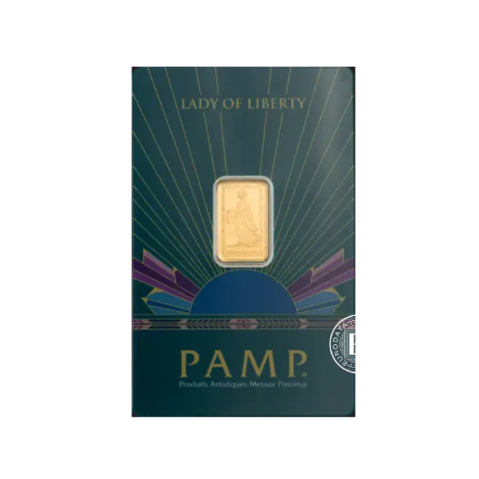 2.5 g investicinio aukso luitas Lady of Liberty, PAMP 999.9